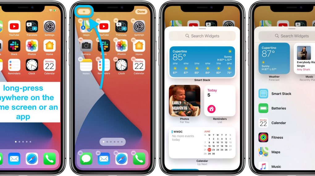 IOS 14 iPhone home screen layout with widgets